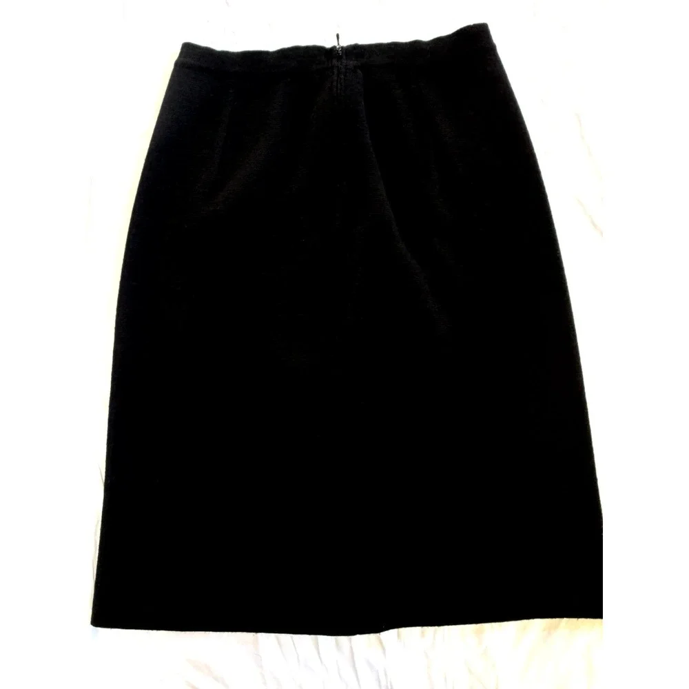 Vintage Palio Wool Skirt Black Knit  Knee Length Zipper Classic Made in Italy M